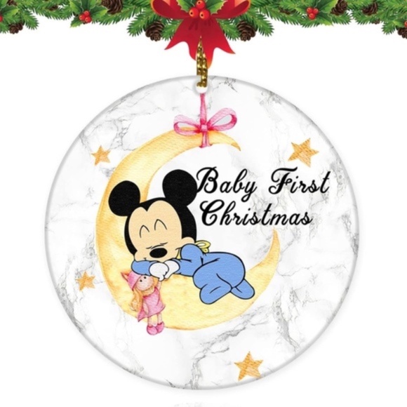3 Pieces Baby's First Christmas Ornaments, Mickey Mouse Baby Xmas Tree Ornaments - Picture 2 of 11